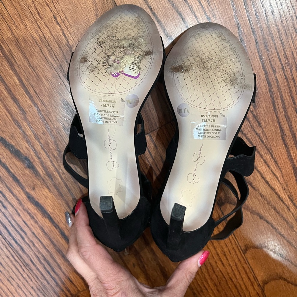 Jessica Simpson Black Suede Heels with Strappy Design - Picture 6 of 7